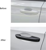 carbon fiber door handle cover on white car civic