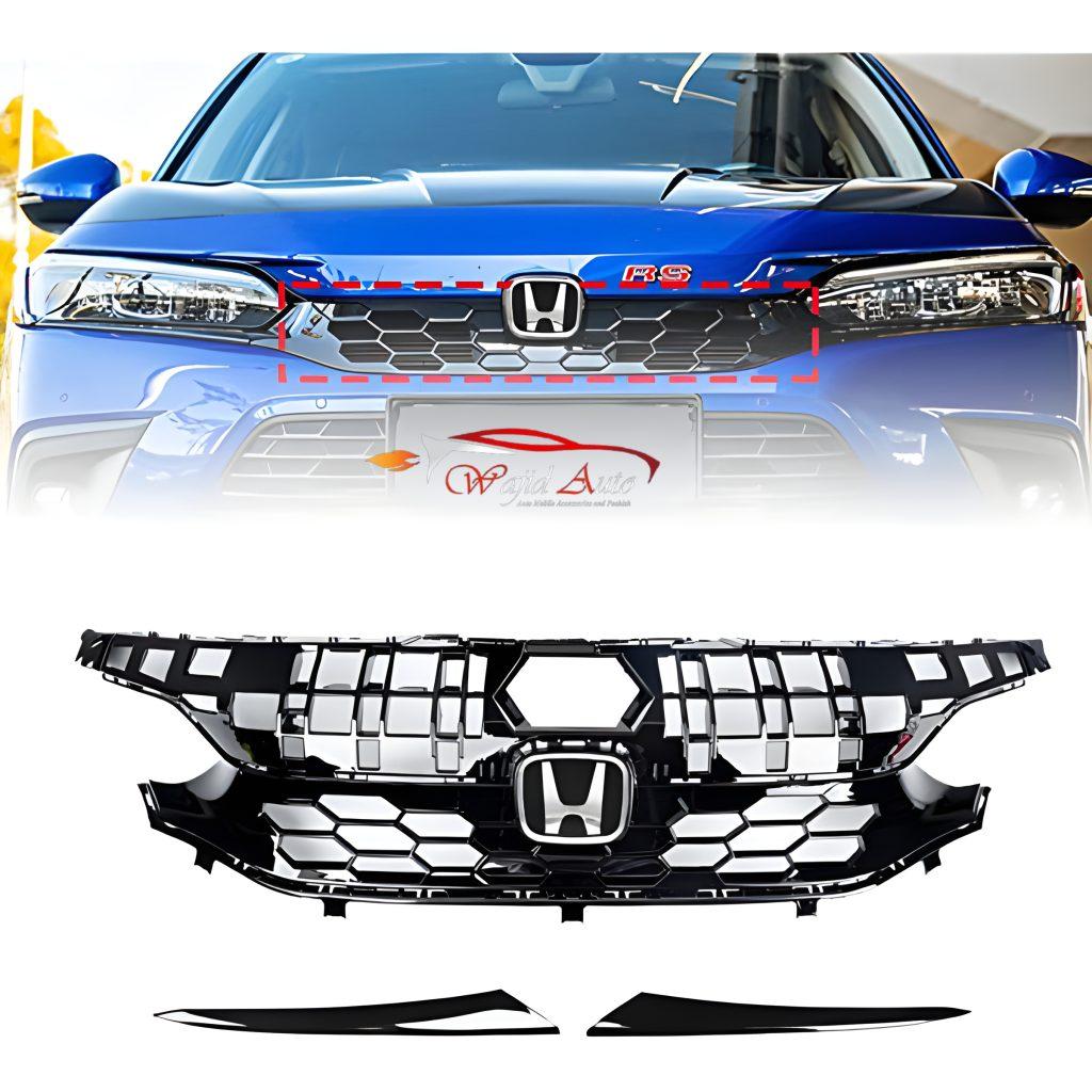 honda civic 2022-2024 honeycomb piano black grill