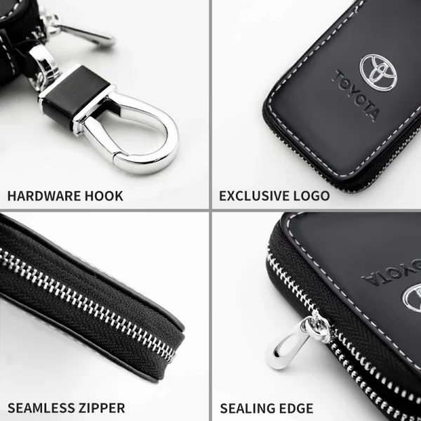 Black leather zipper pouch with car logo