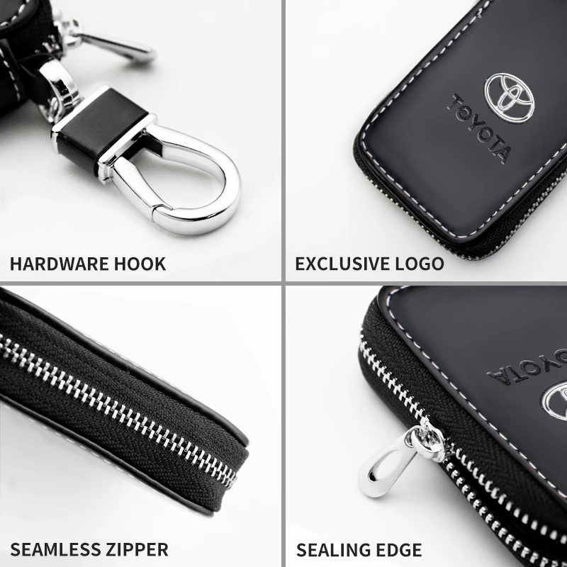 Black leather zipper pouch with car logo