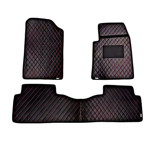 7D Car Floor Mats Black colour in red stitch 3pc set