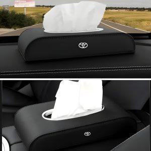 Pu leather tissue box toyota logo in black colour