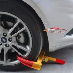 advance security tyre lock in red and yellow colour