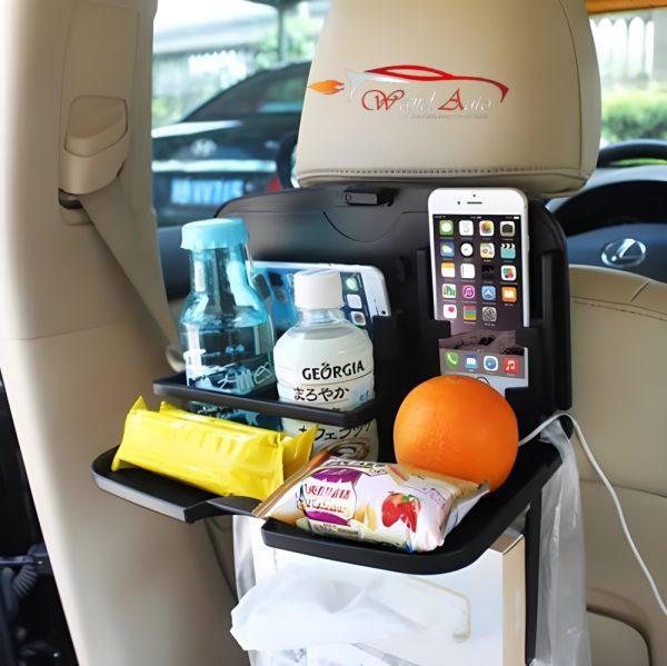Back seat organizer with foldable tray