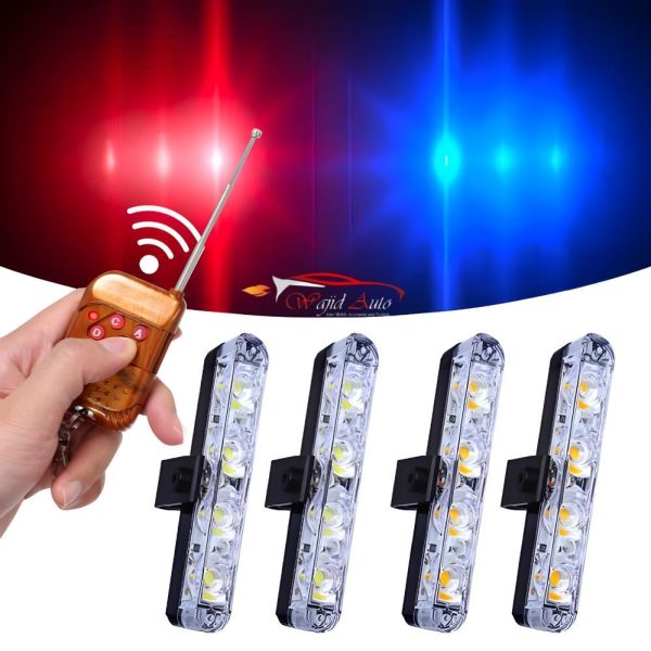 red blue police flasher lights with remote 4pc set