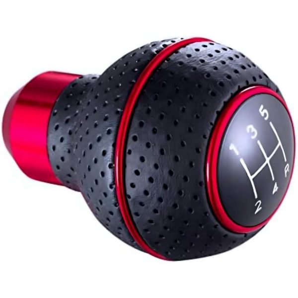 Gear knob metal and leather red