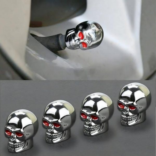 Car tyre tire Air valve cap skull face silver