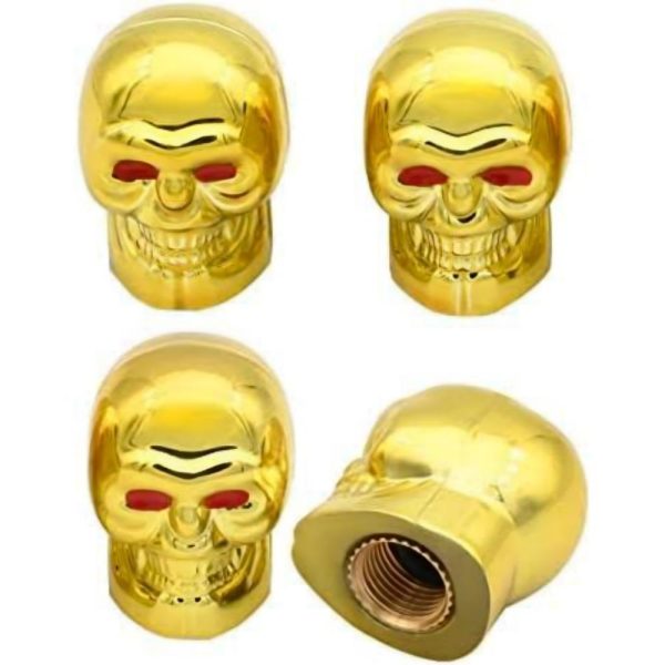 Car tyre tire Air valve cap skull face golden