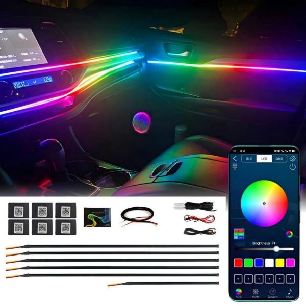 Car interior rgb lights dynamic version in multi colours 10pc set