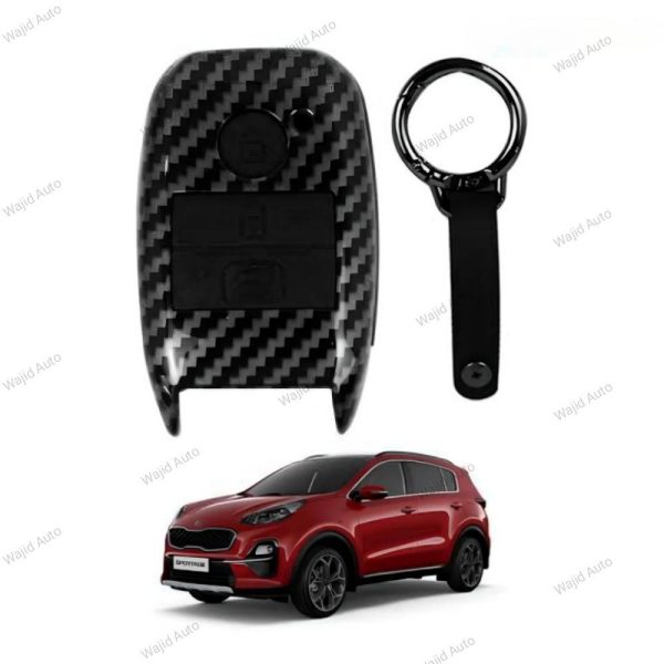 Carbon fiber remote case with key ring for kia sportage