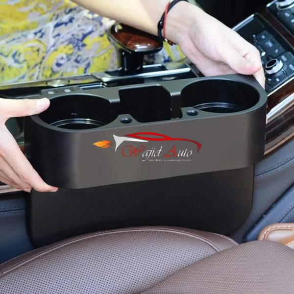 Seat gap filler and organizer with cup holder