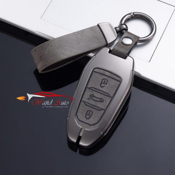 Zinc metal leather key case Grey colour peugeot 2008