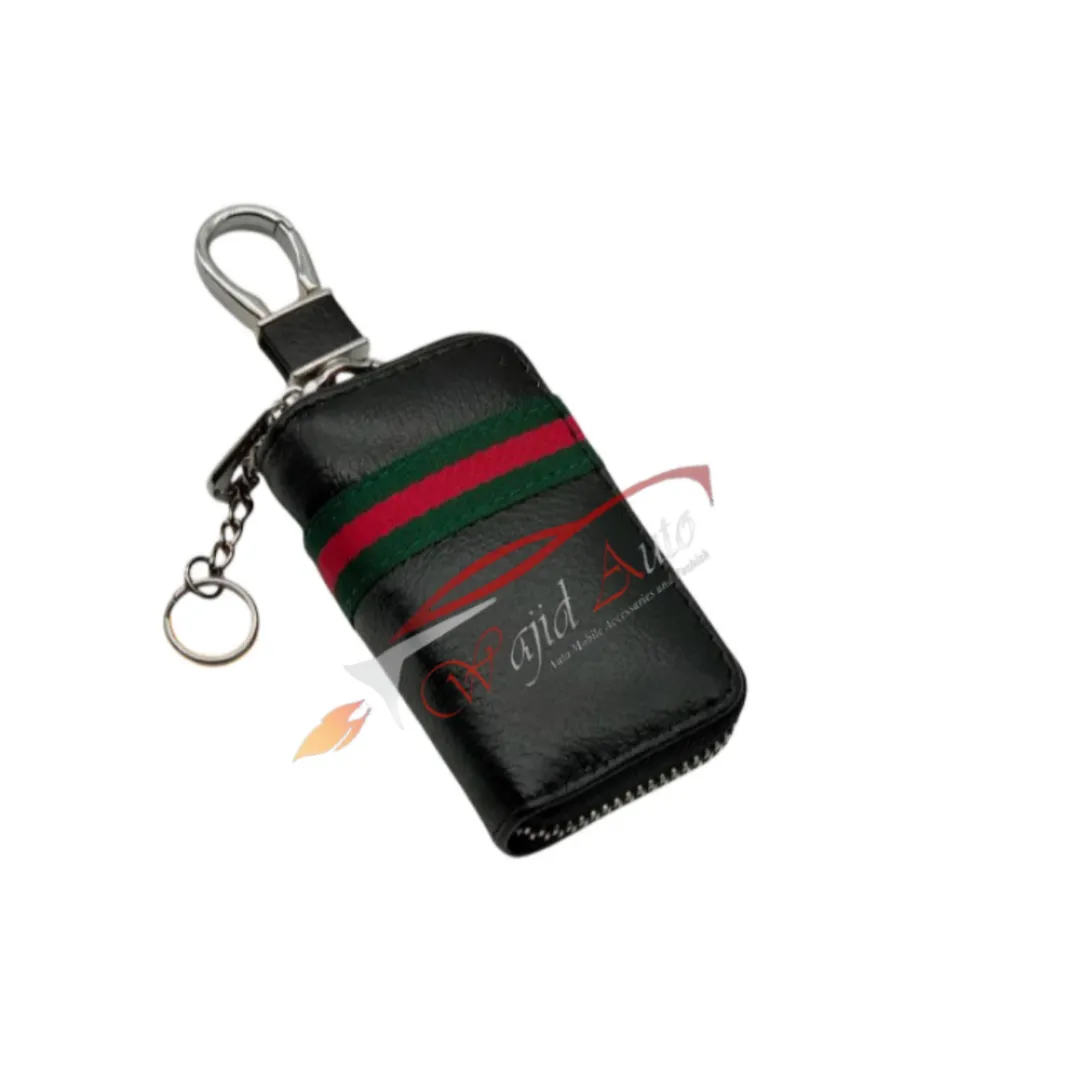 Universal red line leather zipper pouch