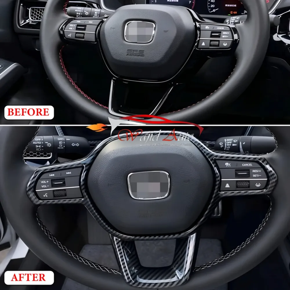 Honda Civic 2022 Steering Trim Carbon 2 HONDA CIVIC 2022,2023,2024,2025 STEERING TRIM CARBON BEFORE AFTER