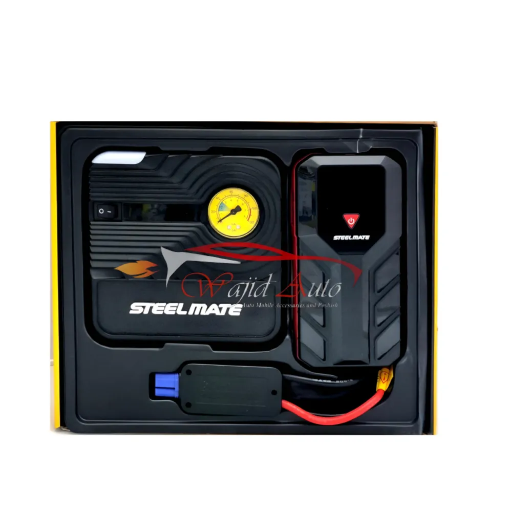 Steel mate car jump starter with air compressor